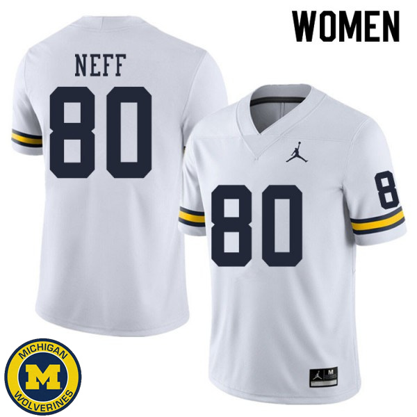 Women Michigan Wolverines #80 Hunter Neff White Player Jersey